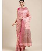 Sangam Prints Pink Cotton Handloom Woven Work Traditional Saree