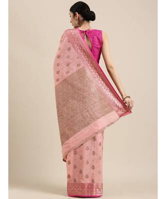Sangam Prints Pink Cotton Handloom Woven Work Traditional Saree 2