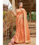 Sangam Prints Peach Cotton Handloom Woven Work Traditional Saree