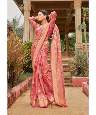 Sangam Prints Pink Cotton Handloom Woven Work Traditional Saree 1