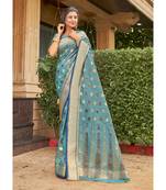 Sangam Prints Sky Blue Cotton Handloom Woven Work Traditional Saree