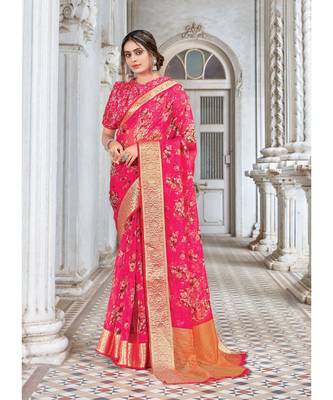 Sangam Prints Pink Organza Digital Print Traditional Saree 1