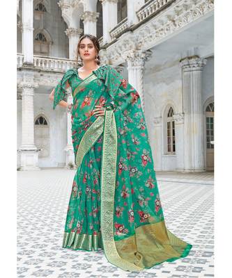 Sangam Prints Rama Organza Digital Print Traditional Saree 1