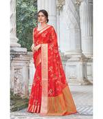 Sangam Prints Red Organza Digital Print Traditional Saree