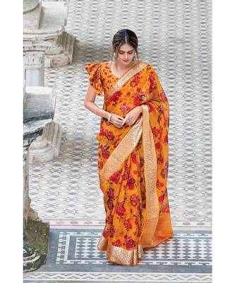 Sangam Prints Mustard Organza Digital Print Traditional Saree 1