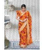 Sangam Prints Mustard Organza Digital Print Traditional Saree