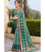Sangam Prints Sky Blue Organza Woven Work Traditional Tassle Saree