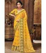 Sangam Prints Yellow Organza Woven Work Traditional Saree