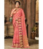 Sangam Prints Peach Organza Woven Work Traditional Saree