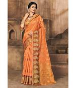 Sangam Prints Orange Organza Woven Work Traditional Saree