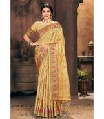 Sangam Prints Cream Organza Woven Work Traditional Tassle Saree