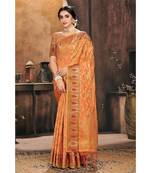 Sangam Prints Orange Organza Woven Work Traditional Tassle Saree