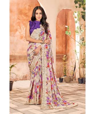Sangam Prints Off White Georgette Printed Traditional Saree 1