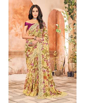 Sangam Prints Cream Georgette Printed Traditional Saree 1
