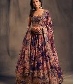 Purple embroidered organza semi stitched lehenga