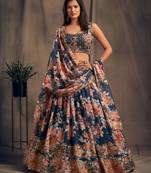 Blue embroidered organza semi stitched lehenga