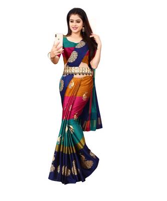Art Silk foil printed saree with havey belt for women 1