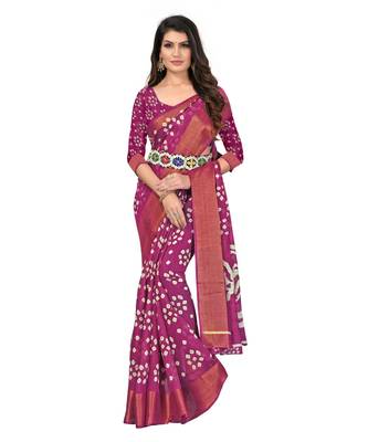 designer banarasi silk bandhni printed saree with blouse pice&With Havey Belt 1