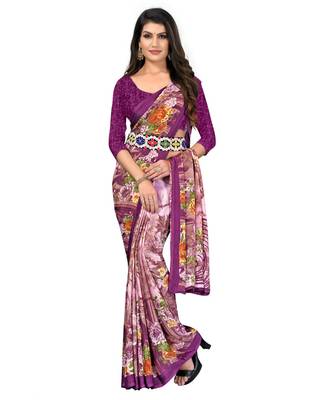 designer georgette printed saree with blouse pice&With Havey Belt 1