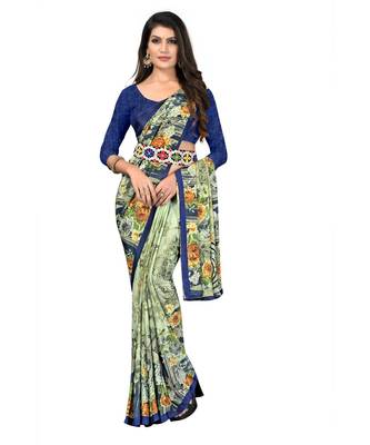 designer georgette printed saree with blouse pice&With Havey Belt 1