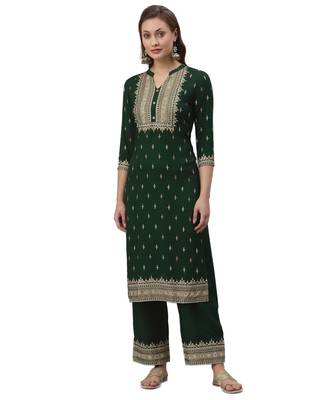 Dark-green printed rayon combo-kurtis 1
