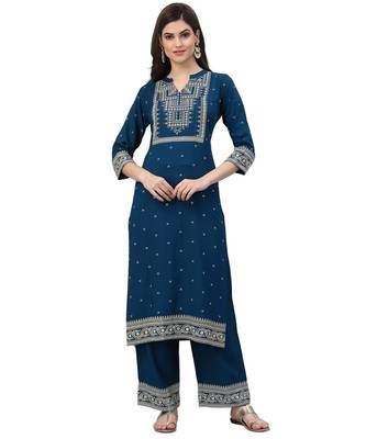 Teal-blue woven rayon combo-kurtis 1