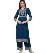 Teal-blue woven rayon combo-kurtis