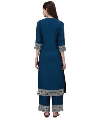 Teal-blue woven rayon combo-kurtis 3
