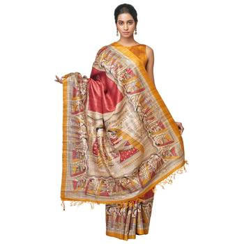 Multicolor Printed Raw Silk saree with blouse 1