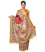 Multicolor Printed Raw Silk saree with blouse