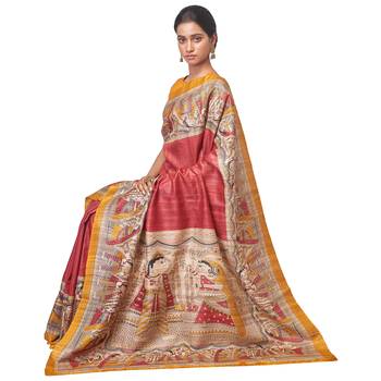 Multicolor Printed Raw Silk saree with blouse 4