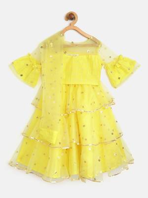 Saka Designs Lemon yellow ruffled Lehenga choli with sequenced work 1