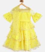 Saka Designs Lemon yellow ruffled Lehenga choli with sequenced work