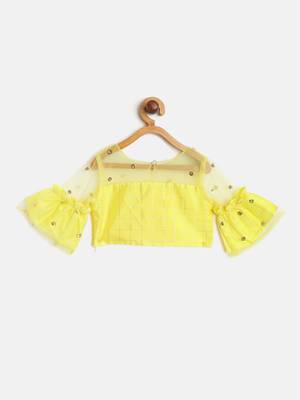 Saka Designs Lemon yellow ruffled Lehenga choli with sequenced work 2