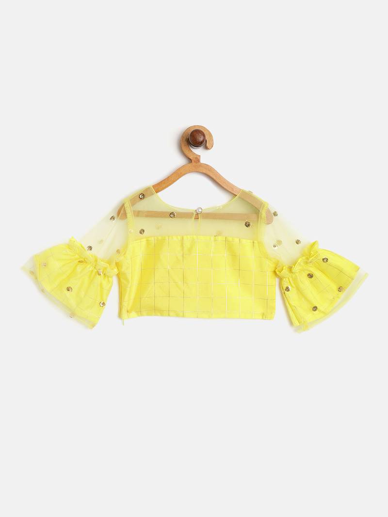 Saka Designs Lemon yellow ruffled Lehenga choli with sequenced work