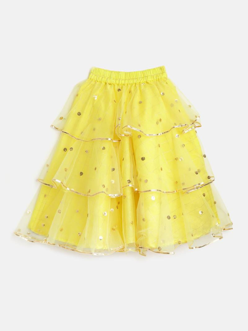Saka Designs Lemon yellow ruffled Lehenga choli with sequenced work