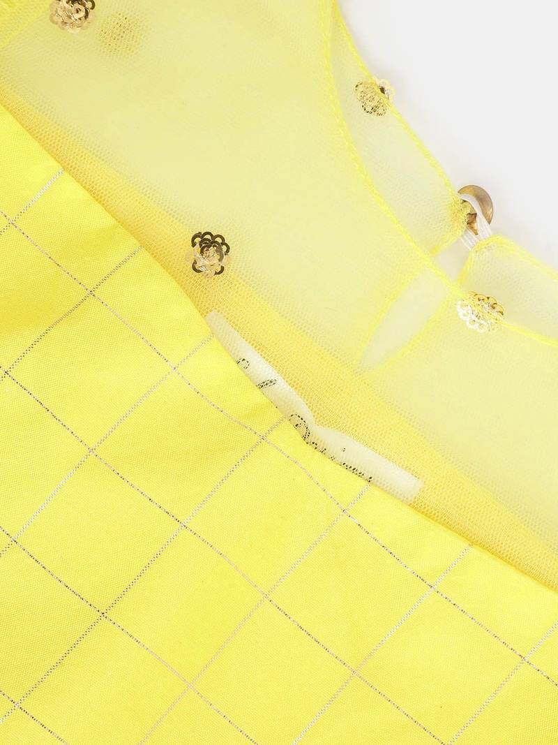 Saka Designs Lemon yellow ruffled Lehenga choli with sequenced work