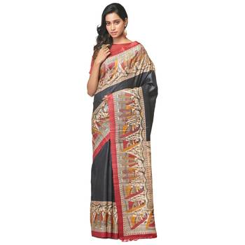 Multicolor Printed Raw Silk saree with blouse 1