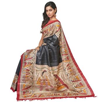 Multicolor Printed Raw Silk saree with blouse 2