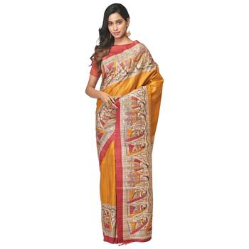 Multicolor Printed Raw Silk saree with blouse 1