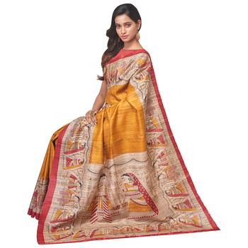 Multicolor Printed Raw Silk saree with blouse 2
