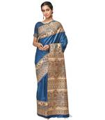 Multicolor Madhubani Print pure tussar silk saree with blouse
