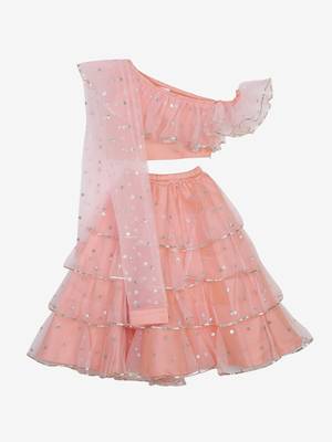 Saka Designs Peach pink ruffled lehenga choli with sequence work 1