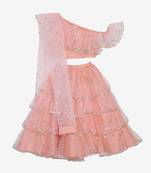 Saka Designs Peach pink ruffled lehenga choli with sequence work