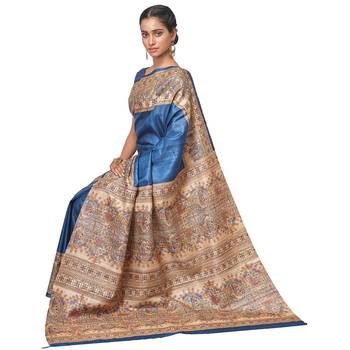 Multicolor Madhubani Print pure tussar silk saree with blouse 2