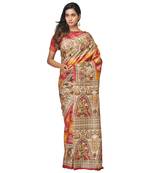 multicolor printed pure tussar silk saree with blouse