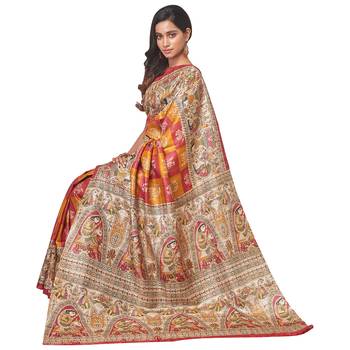 multicolor printed pure tussar silk saree with blouse 2