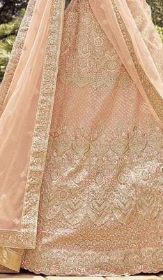 Peach embroidered organza semi stitched lehenga 1