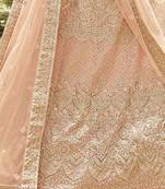 Peach embroidered organza semi stitched lehenga
