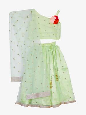 Saka Designs Green Lehenga choli with flowers on the yoke 1
